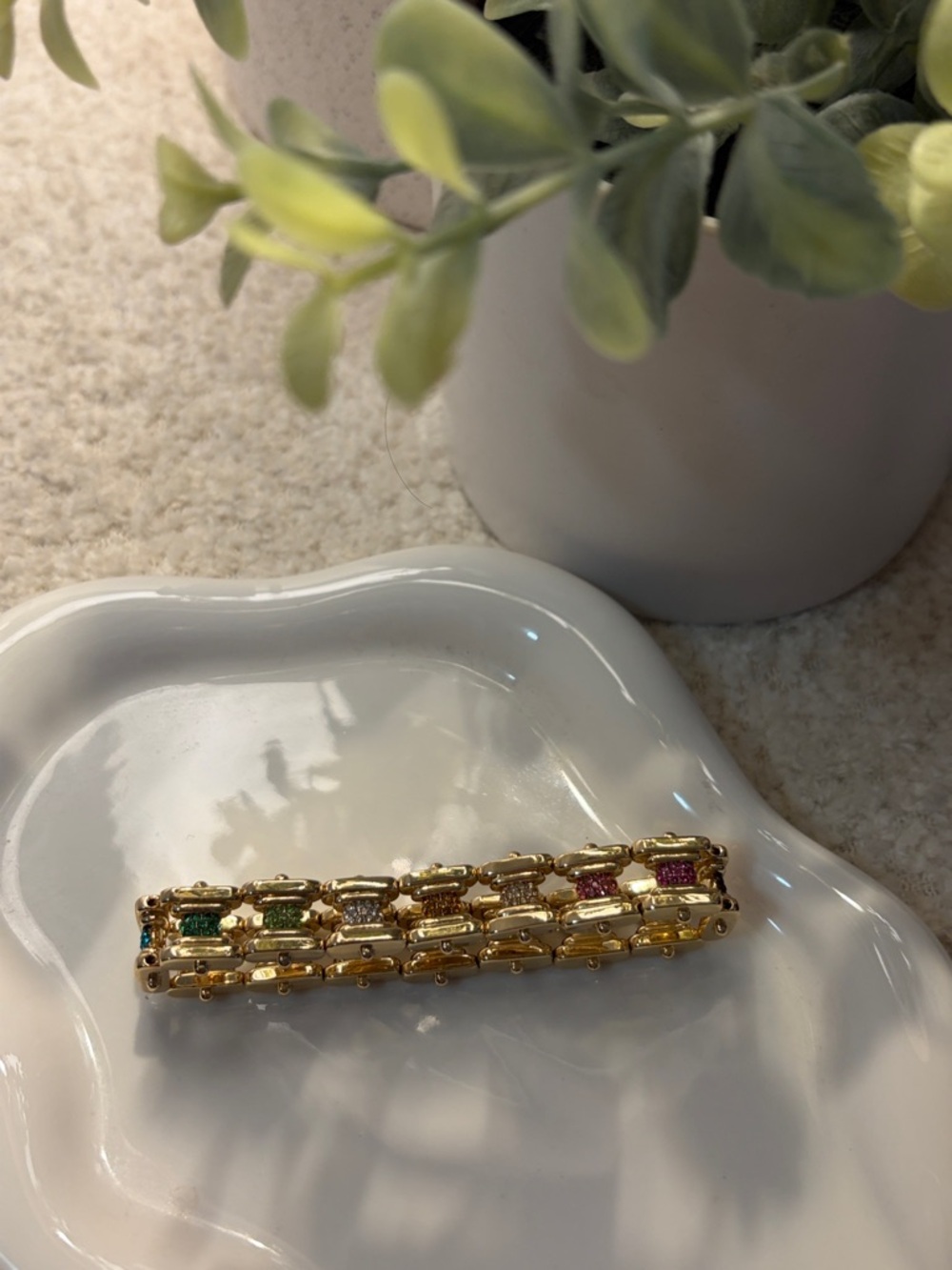 BaubleBar Gold Bracelet with Multicolored Gem Accents